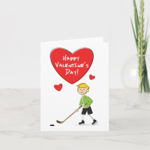 Tecknad Boy Hockey Valentiness Card Helgkort