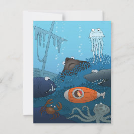 Tecknad Boy Subsea Animals Coral World Vykort