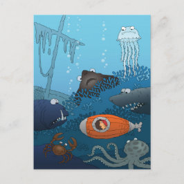 Tecknad Boy Subsea Animals Coral World Vykort
