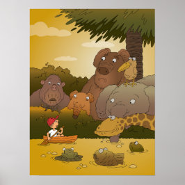 Tecknad Boy Tropical Jungle Animal Poster