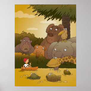 Tecknad Boy Tropical Jungle Animal Poster