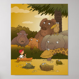 Tecknad Boy Tropical Jungle Animal Poster