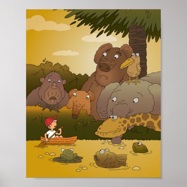 Tecknad Boy Tropical Jungle Animal Poster (Framsidan)