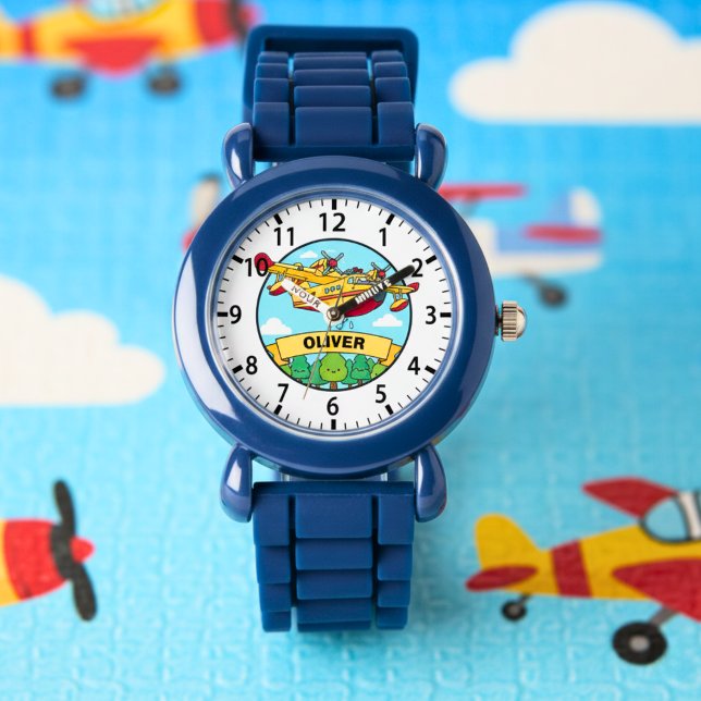 Tecknad brandbekämpande flygplansmärke armbandsur (Skapare uppladdad)