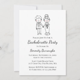 Tecknad Bride Groom Black Bachelorette Party Inbjudningar