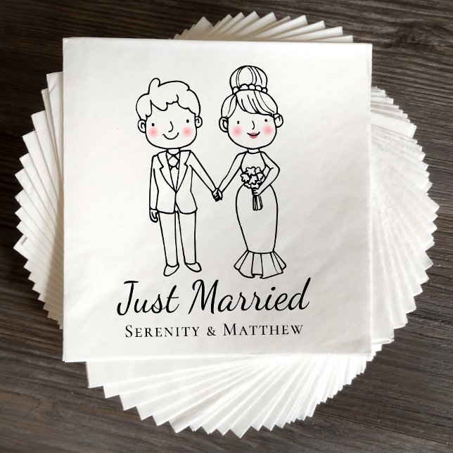 Tecknad Bride Groom Ny gifta Bröllop Napkins Pappersservett (Skapare uppladdad)