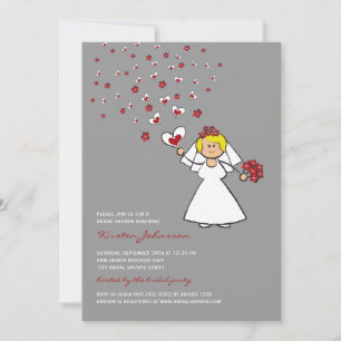 Tecknad Bride Red Hearts Flowers Möhippa Inbjudningar