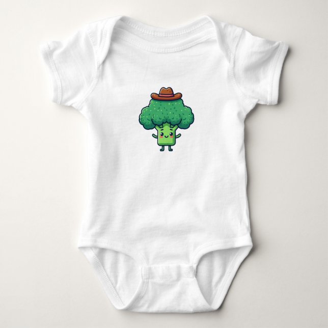 Tecknad broccoli med brun cowboyhatt t shirt (Framsida)