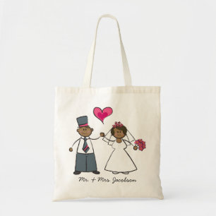 Tecknad Bröllop par Bride & Groom Fuchsia Heart Tygkasse