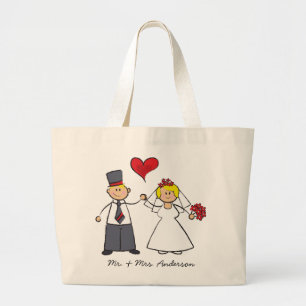 Tecknad Bröllop par Bride & Groom Red Heart Jumbo Tygkasse