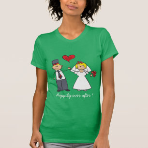 Tecknad Bröllop par Bride & Groom Red Heart T Shirt