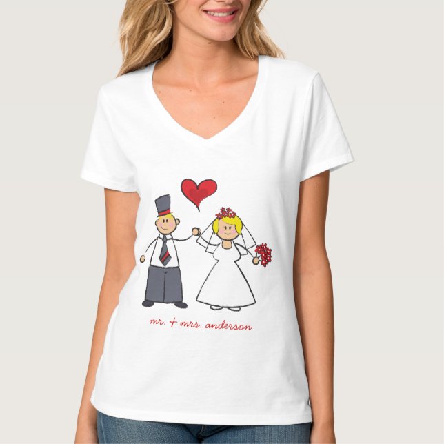 Tecknad Bröllop par Bride & Groom Red Heart Tröja (Framsida)
