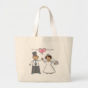 Tecknad Bröllop par Bride & Groom Rosa Heart Jumbo Tygkasse