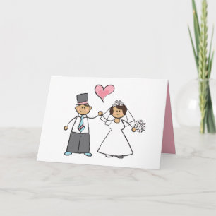 Tecknad Bröllop par Bride & Groom Rosa Heart Kort