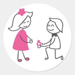 Tecknad Bröllop Runt Klistermärke