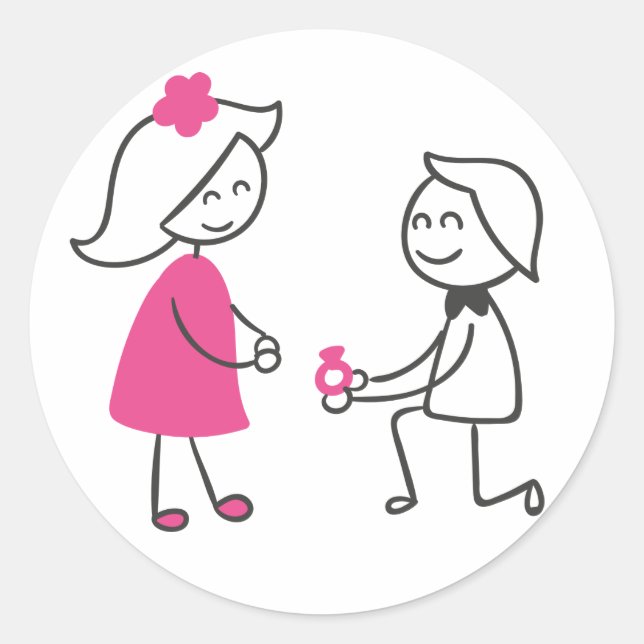 Tecknad Bröllop Runt Klistermärke (Framsida)