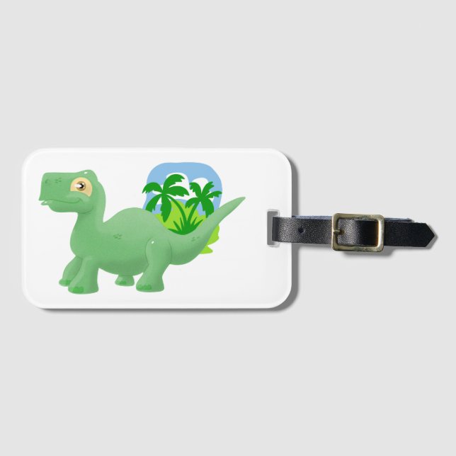 Tecknad Brontosaurus Luggage Tag Bagagebricka (Framsida horisontal)