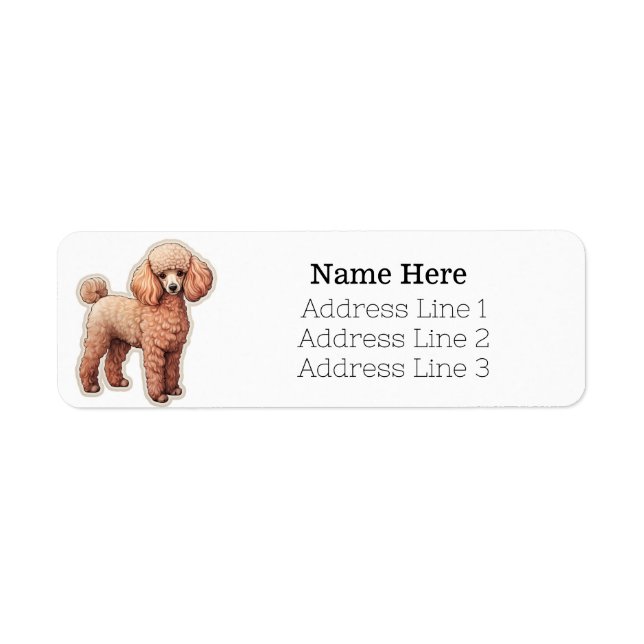 Tecknad Brown Pudel Puppy Hund Returadress Etikett (Framsidan)