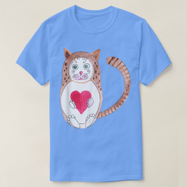 Tecknad Brown Russian Cat Ntesting Doll Red Heart  T Shirt (Design framsida)