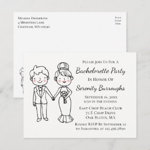 Tecknad brud brudgumme Whimsical möhippa Inbjudan Vykort