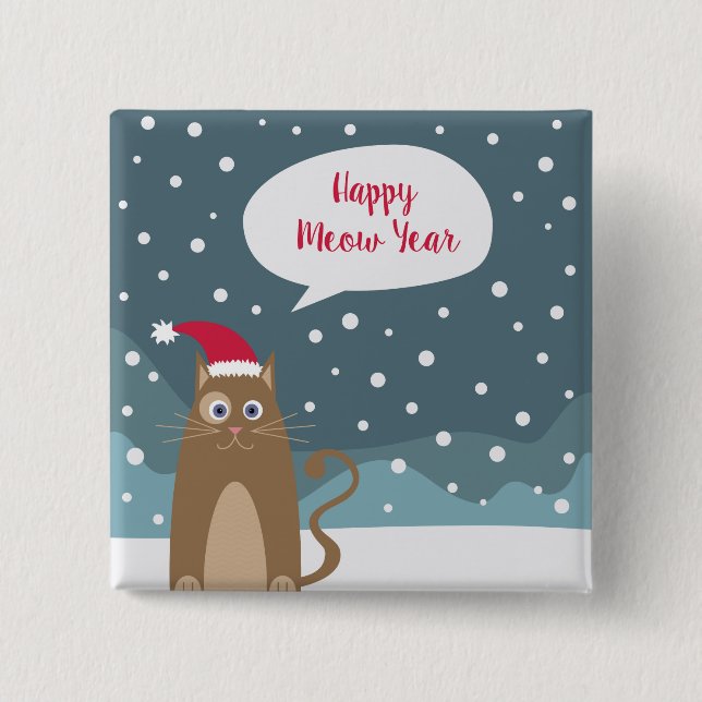 Tecknad brunbjörn kattunge vid jul i snö knapp (Framsida)