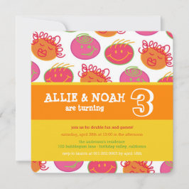 Tecknad Bubblegum Ansikte Twillingars Birthday Pho Inbjudningar