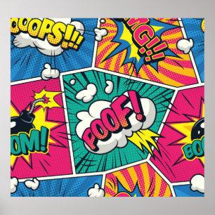 Tecknad Bubbles Halftone Seamless Mönster Poster