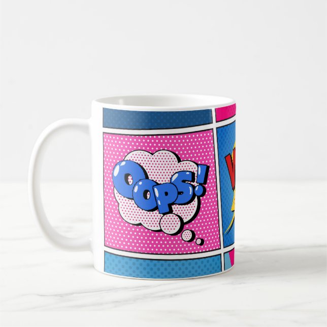 Tecknad Bubbles Set. Uttrycksbom, Coola, Pow, Oop Kaffemugg (Vänster)