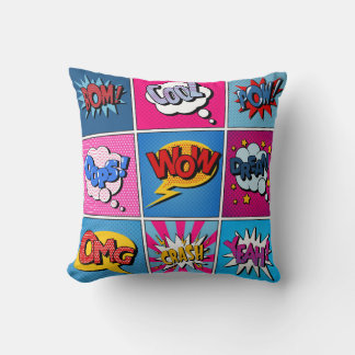 Tecknad Bubbles Set. Uttrycksbom, Coola, Pow, Oop Kudde