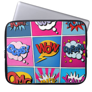 Tecknad Bubbles Set. Uttrycksbom, Coola, Pow, Oop Laptop Fodral