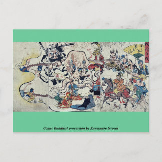 Tecknad Buddhist procession av Kawanabe,Gyosai Vykort