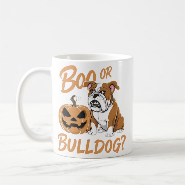 Tecknad Bulldog Halloween: Pop Art Kaffemugg (Vänster)