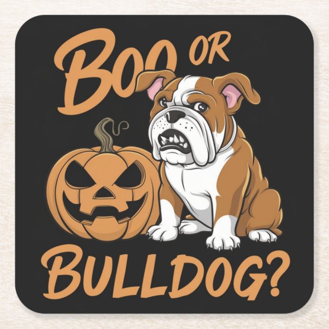 Tecknad Bulldog Halloween: Pop Art Underlägg Papper Kvadrat (Framsidan)