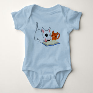 Tecknad Bullie och Kattunge med Bok Baby Clothing Tee
