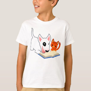 Tecknad Bullie och Kattunge med Bok Kids T-Shirt
