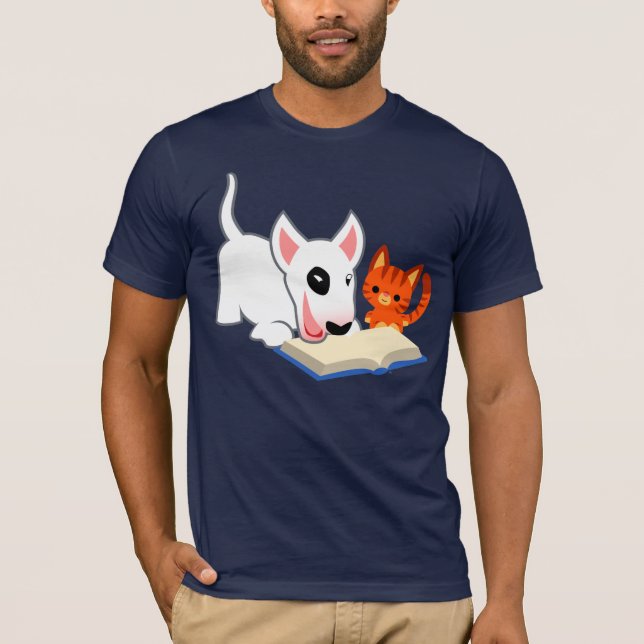 Tecknad Bullie och Kattunge med Bok T-Shirt (Framsida)
