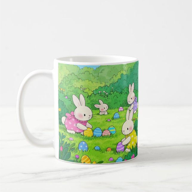 Tecknad Bunnies Påskägg Kaffemugg (Vänster)