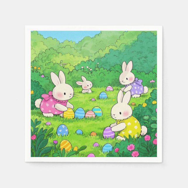 Tecknad Bunnies Påskägg Pappersservett (Framsidan)