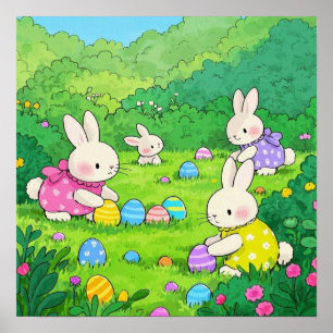 Tecknad Bunnies Påskägg Poster