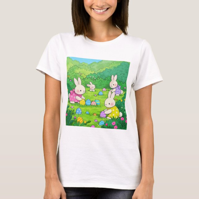 Tecknad Bunnies Påskägg T Shirt (Framsida)