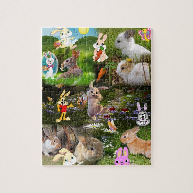 Tecknad Bunny/Baby Rabbit Jigszle Puzzle för barn Pussel (Vertikal)