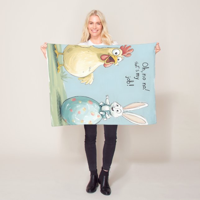 Tecknad Bunny Chick Egg Påsk Roligt Fleecefilt (På plats)