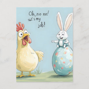 Tecknad Bunny Chick Egg Påsk Roligt Helg Vykort