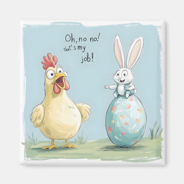 Tecknad Bunny Chick Egg Påsk Roligt Magnet (Framsidan)