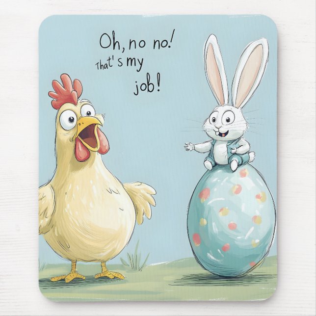 Tecknad Bunny Chick Egg Påsk Roligt Musmatta (Framsidan)