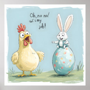 Tecknad Bunny Chick Egg Påsk Roligt Poster