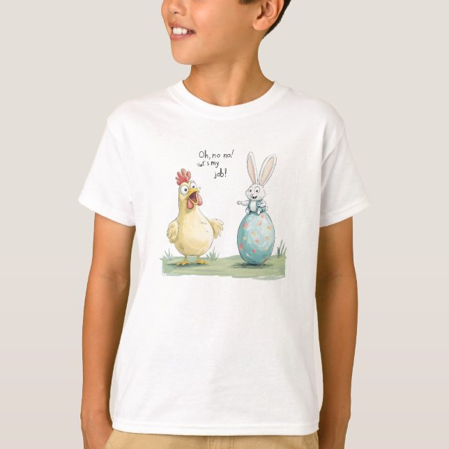 Tecknad Bunny Chick Egg Påsk Roligt T Shirt (Framsida)