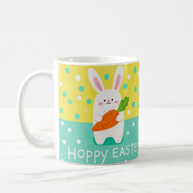 Tecknad bunny med morot, polka dots kaffemugg (Vänster)