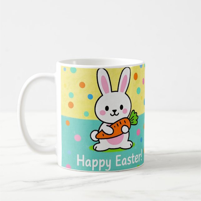 Tecknad bunny med morot polka dots kaffemugg (Vänster)