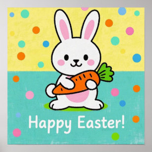 Tecknad bunny med morot polka dots poster